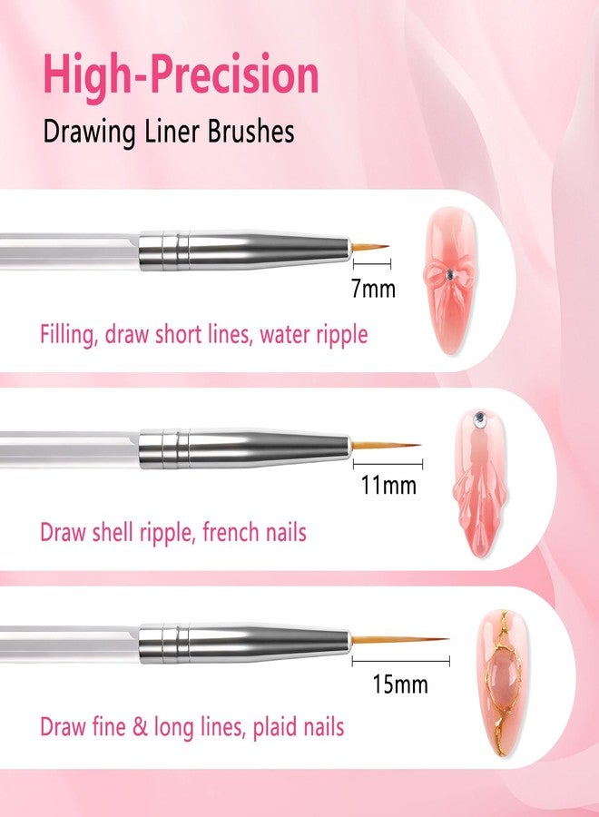 BQAN 3D Sculpting Gel Nail Art Kit - Clear No Wipe Gel 2Pcs 0.17oz, 3 Liner Brushes & Chrome Powder for Professional DIY Salon Quality Manicure Designs - Image 5